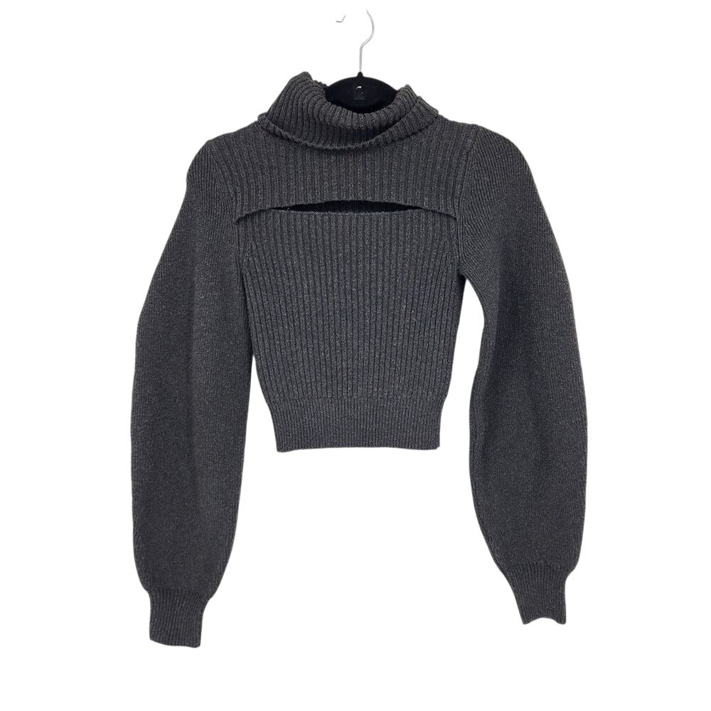 Free People Dark Gray Ariel Cut Out Turtleneck Balloon Sleeve Sweater Size XS